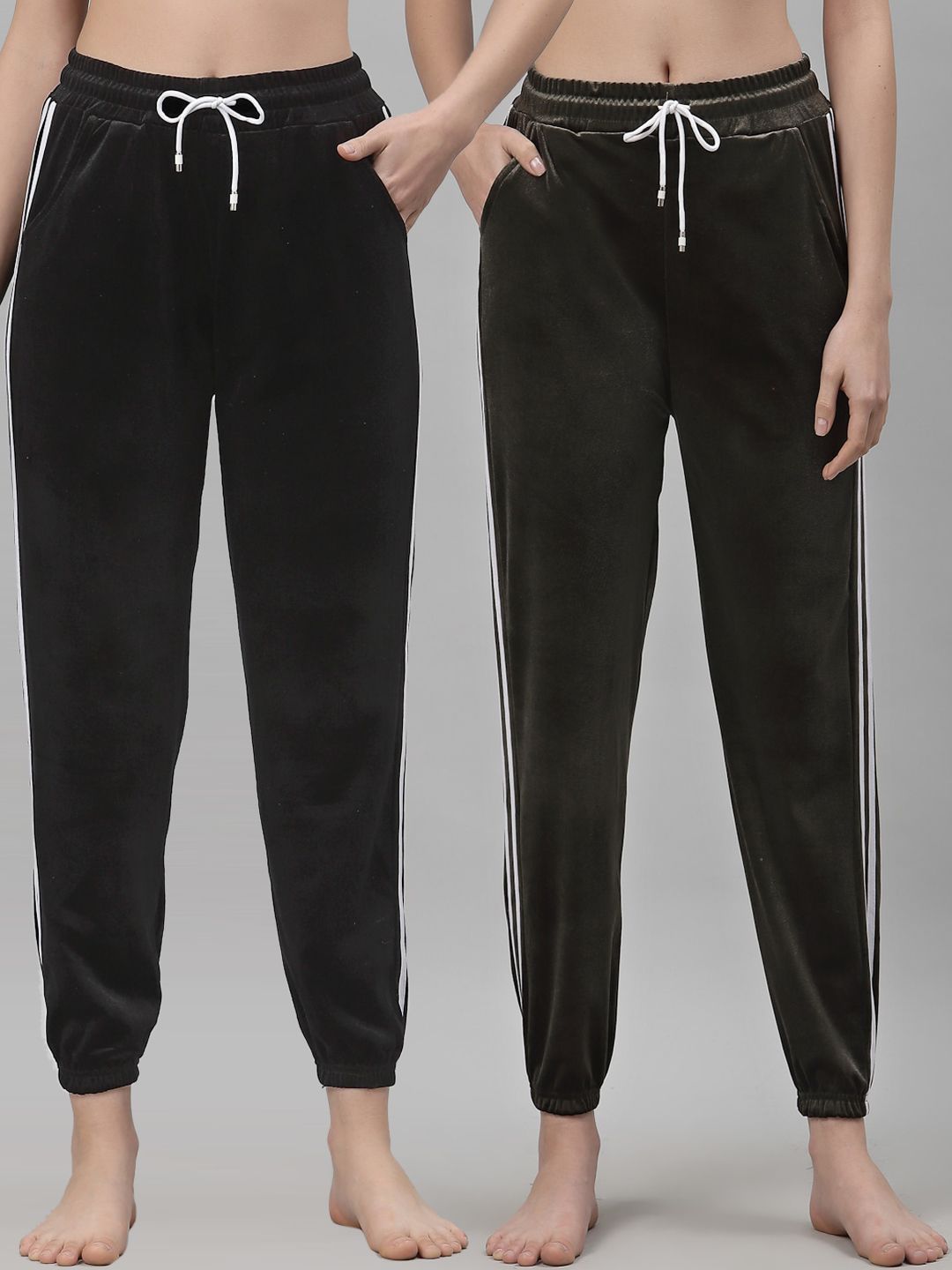 NEUDIS Women Black & Olive Green Pack Of 2 Solid Lounge Pants Price in India