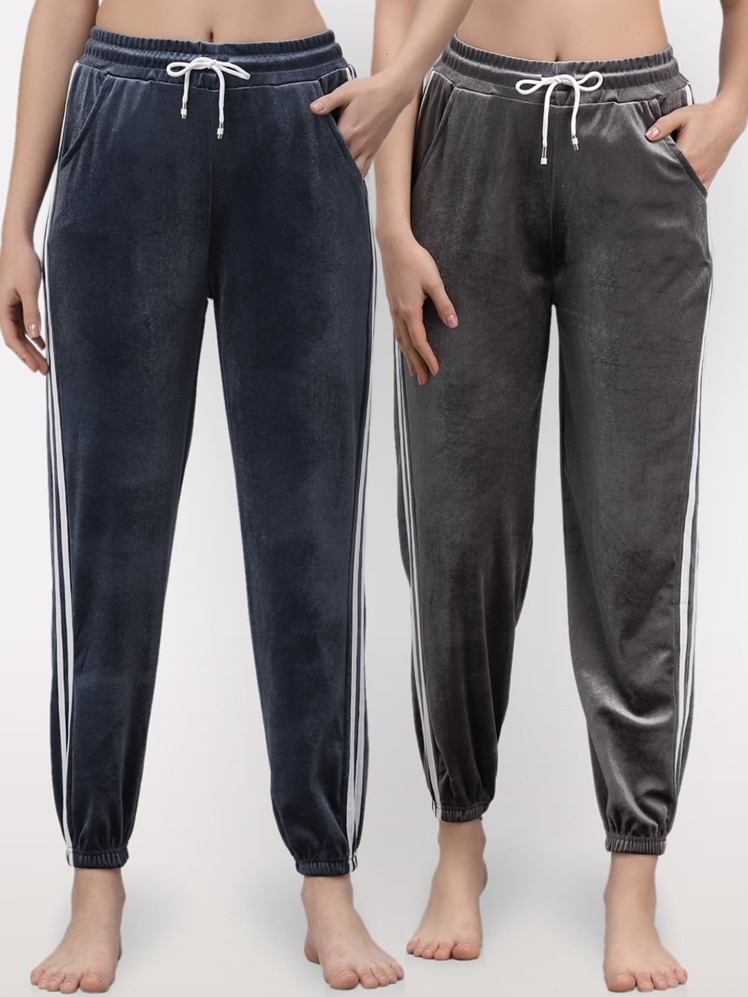NEUDIS Women Pack of 2 Blue & Grey Solid Lounge Pants Price in India