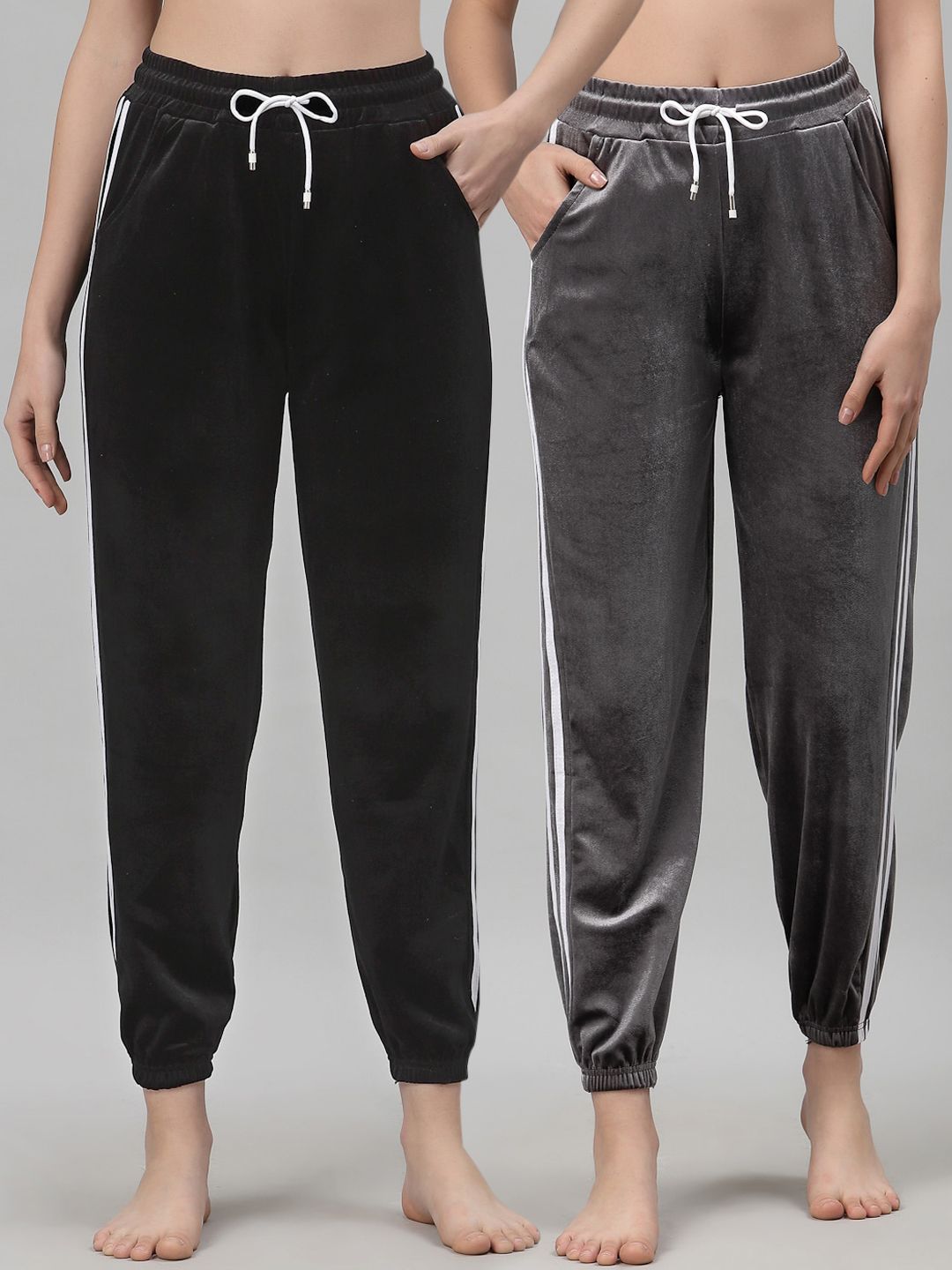 NEUDIS Women Pack Of 2 Black & Grey Solid Lounge Pants Price in India