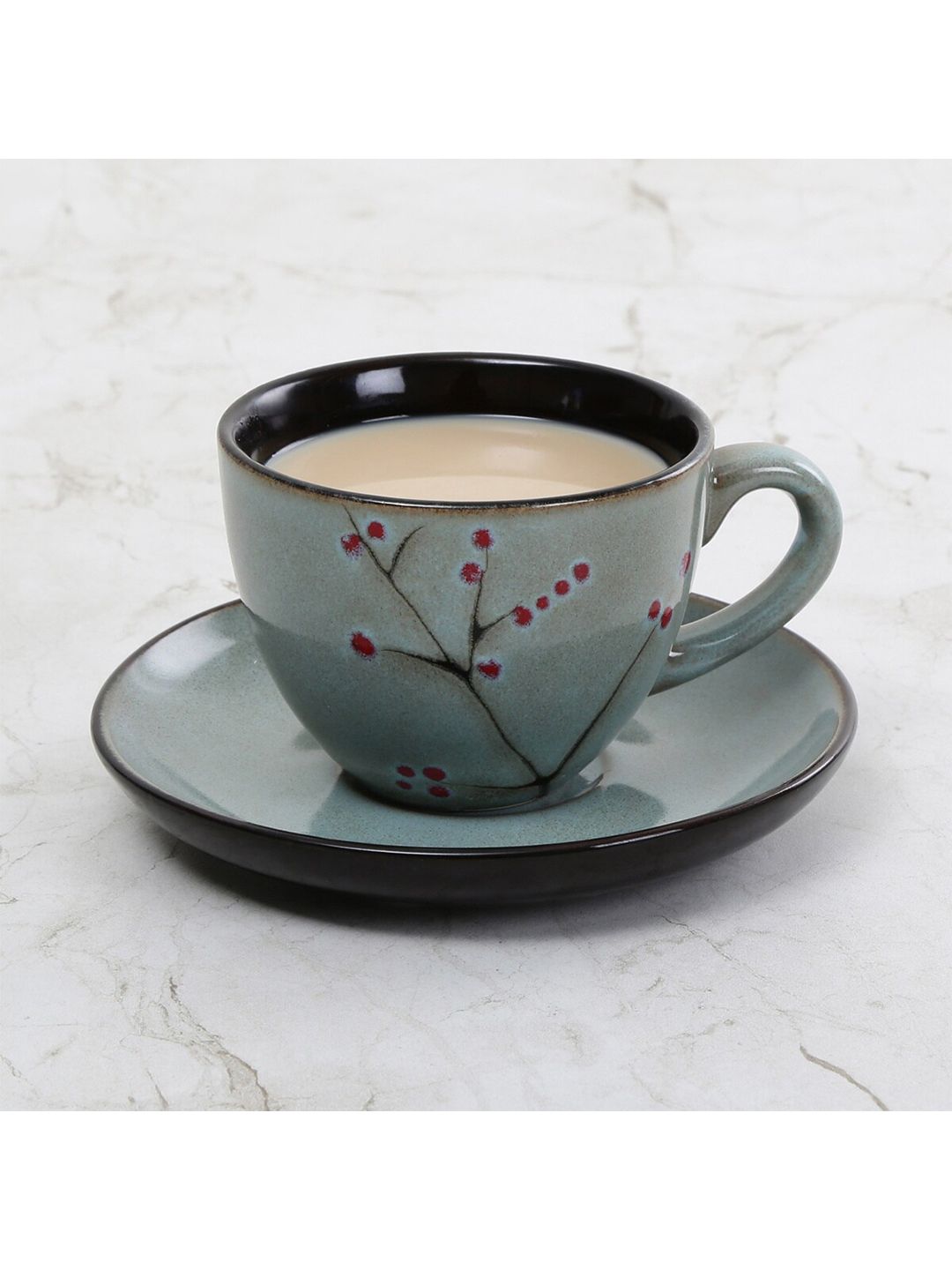 Home Centre Grey Printed Stoneware Glossy Cups and Saucers Set Price in India