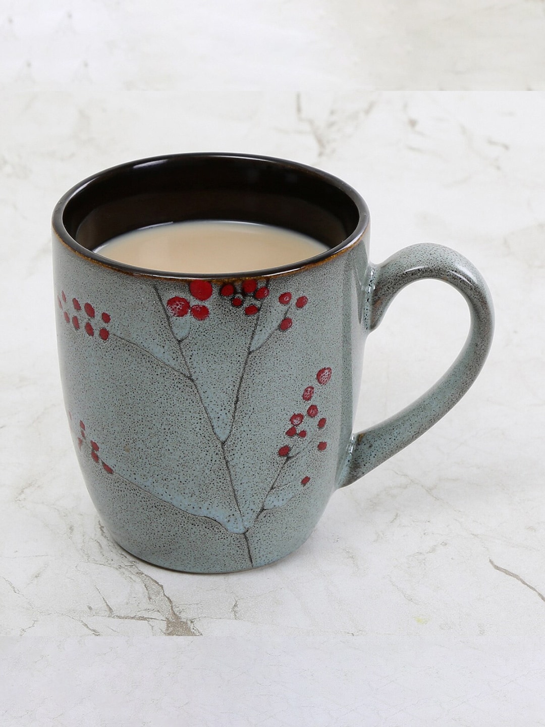 Home Centre Grey & Red Printed Stoneware Glossy Mugs Price in India