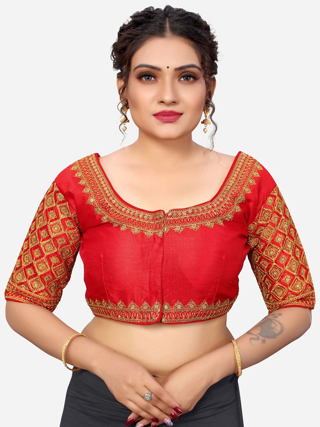 SIRIL Red Embroidered Saree Blouse Price in India
