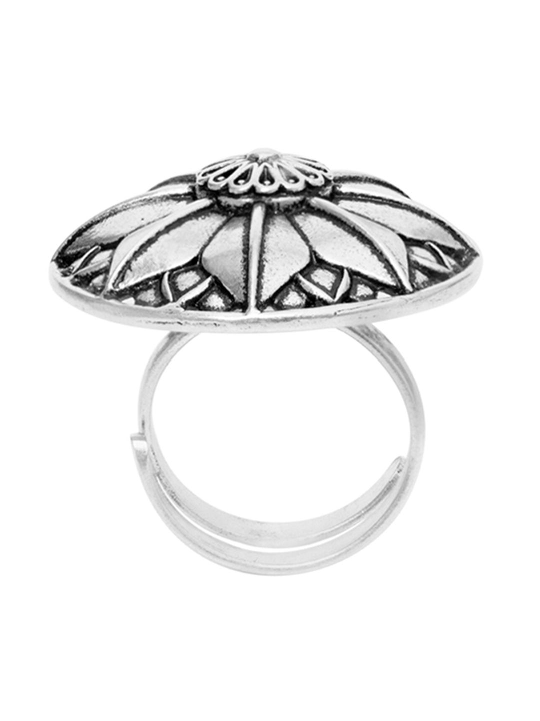 Studio Voylla Oxidised Silver-Plated Flower Ring Price in India