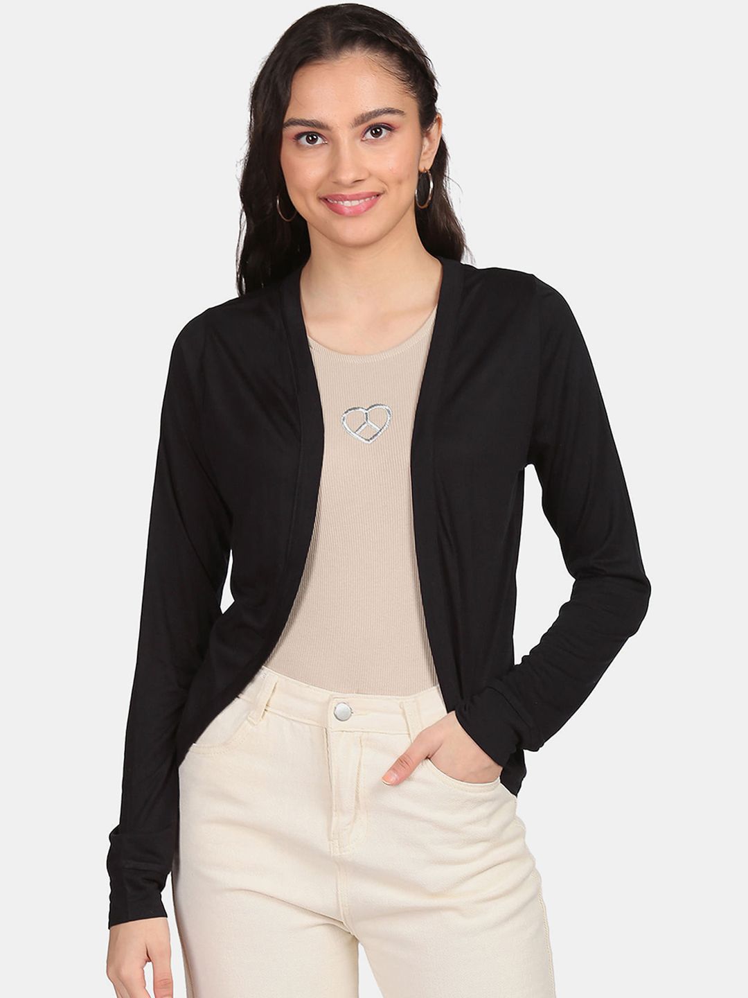 Sugr Women Black Monochrome Shrug Price in India