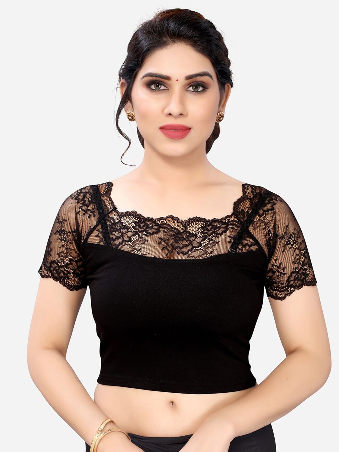 SIRIL Women Black Embellished Saree Blouse Price in India