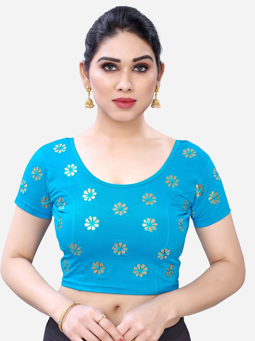SIRIL Blue Embroidered Saree Blouse Price in India