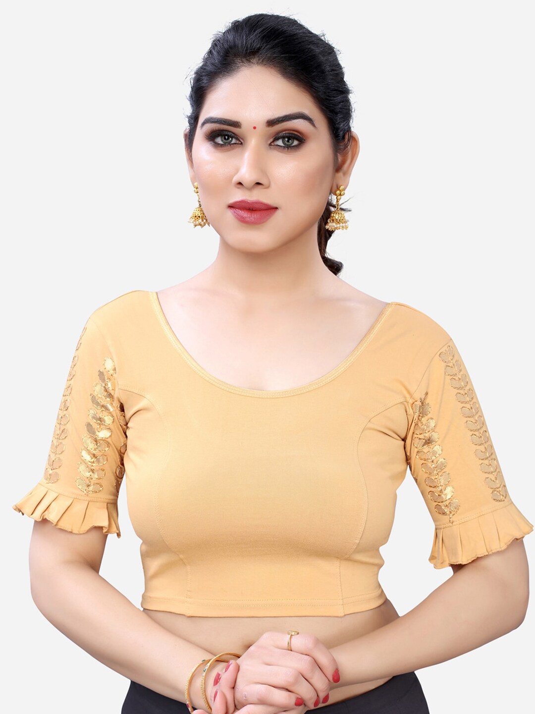 SIRIL Cream Embroidered Saree Blouse Price in India