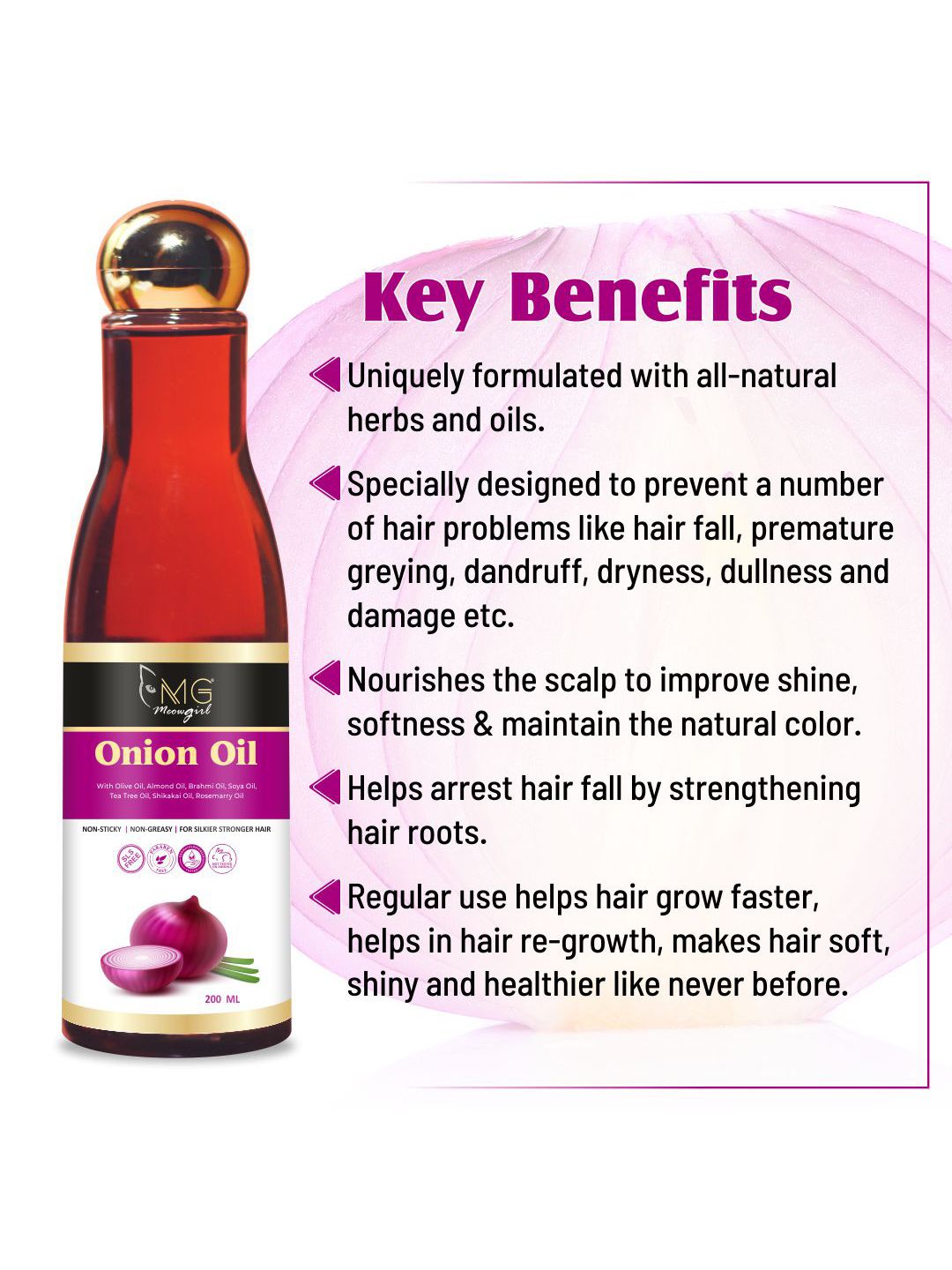 MGmeow girl  Onion Oil 100% Natural Hair Oil (200 ml) Price in India