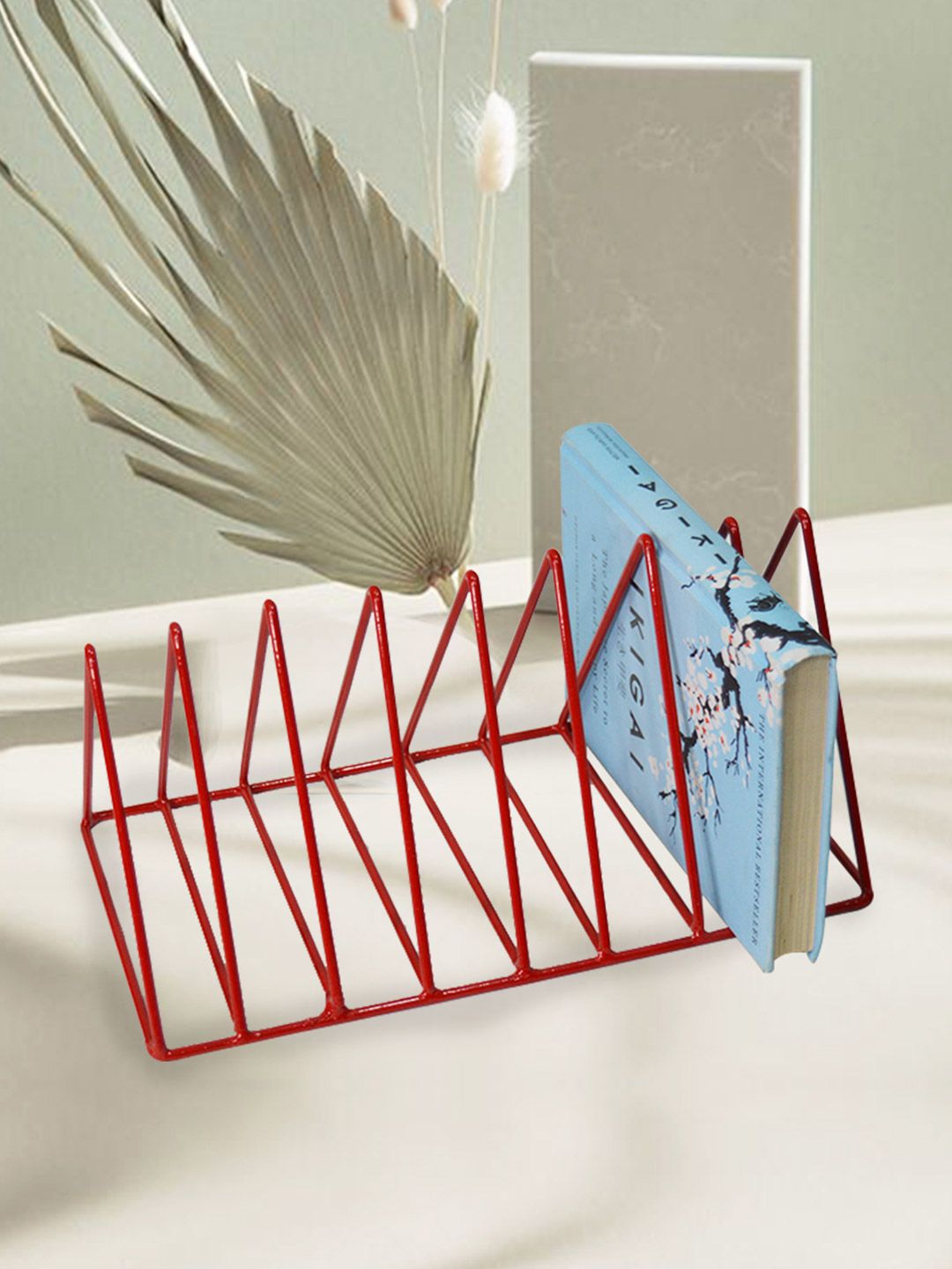 Tranquil Square Unisex Red Triangle Shape Book Magazine Organizer Stand With 8 Slots Price in India