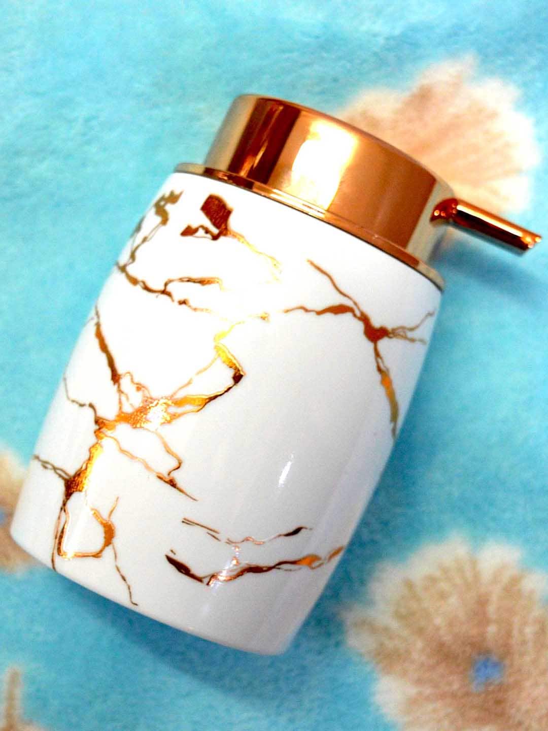 Tranquil Square White & Gold-Toned Liquid Soap Dispenser With Pump Price in India