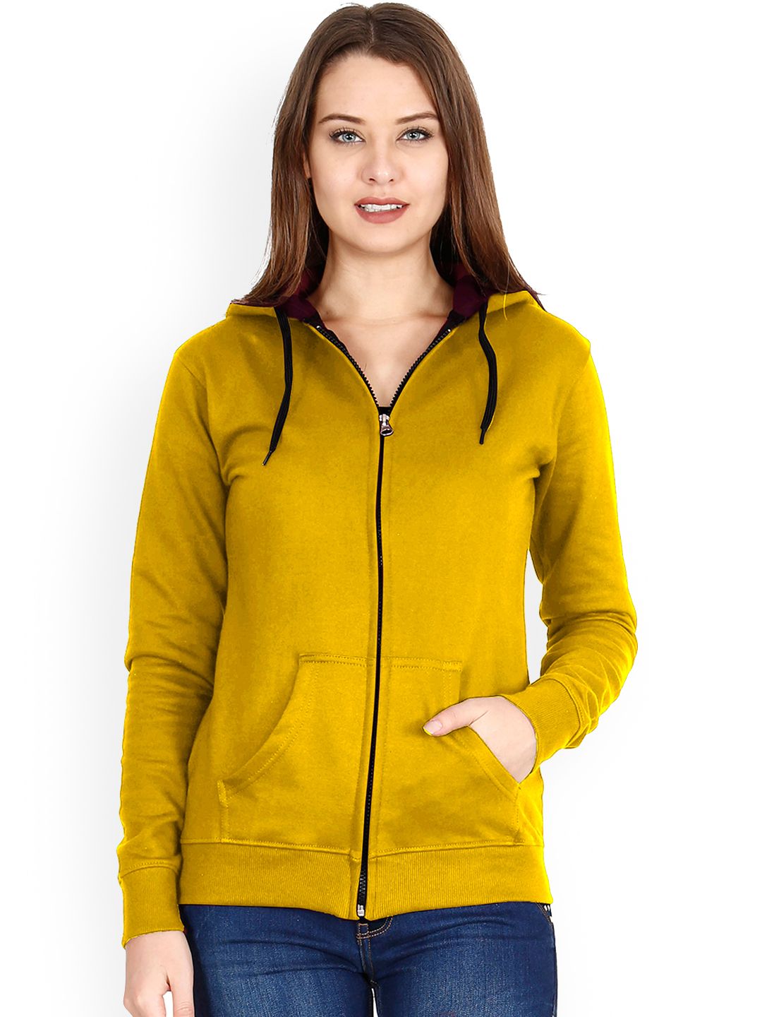 Fleximaa Women Mustard Hooded Sweatshirt Price in India