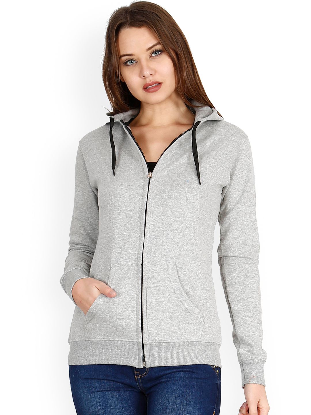 Fleximaa Women Grey Hooded Cotton Sweatshirt Price in India