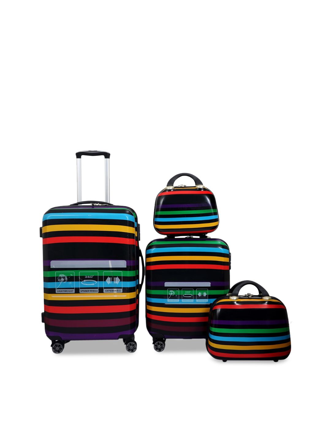 Polo Class Black Set of 2 Printed Hard-Sided Waterproof Cabin Trolley Bag With 2 Vanity Price in India