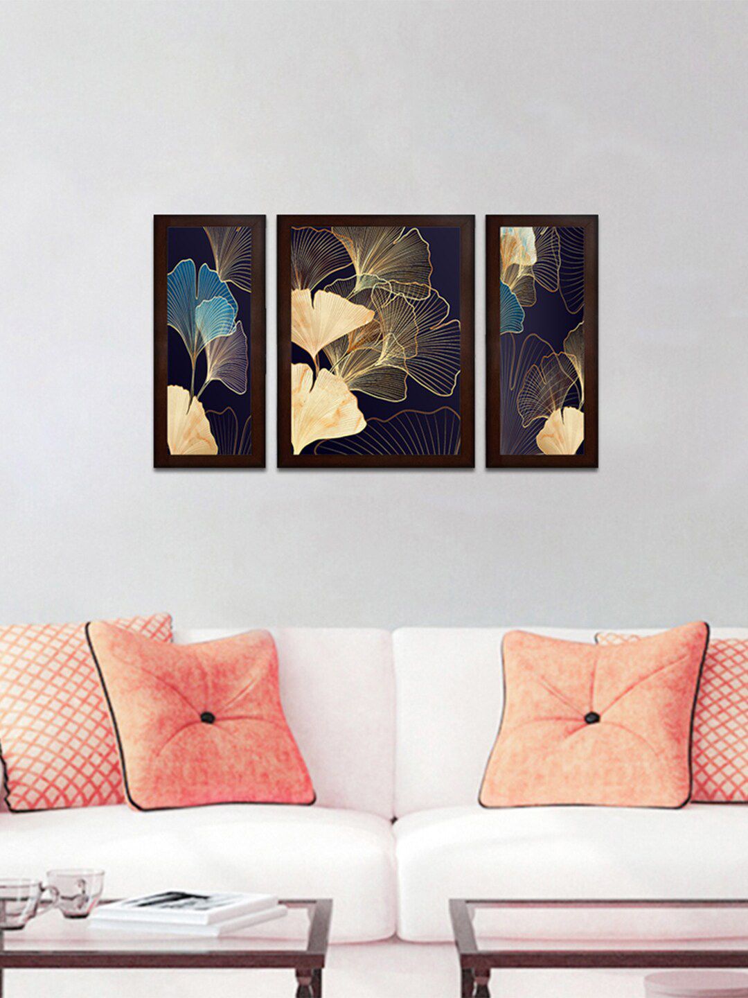 WENS Set Of 3 Navy Blue & Yellow Floral Wall Painting Price in India