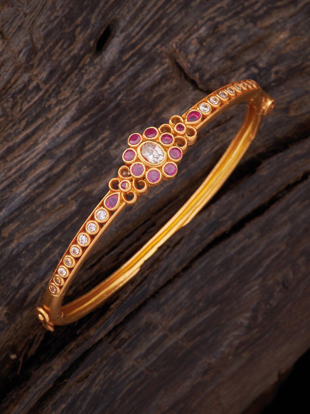 Kushal's Fashion Jewellery Women Red & Gold-Toned Silver Gold-Plated Kada Bracelet Price in India