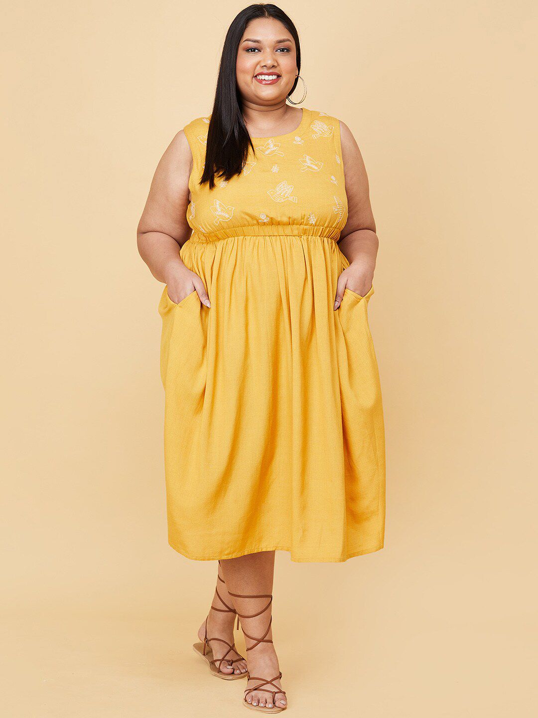 max Women Plus Size Mustard Yellow Empire Dress Price in India