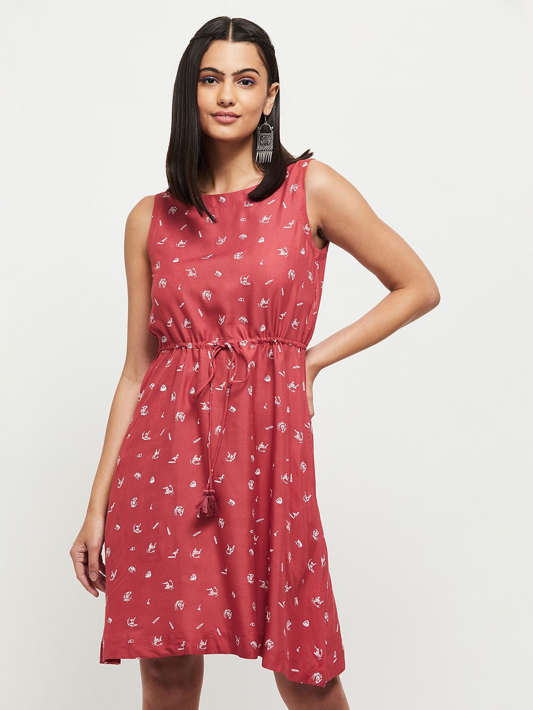 max Rust Red Printed Fit & Flare Dress Price in India