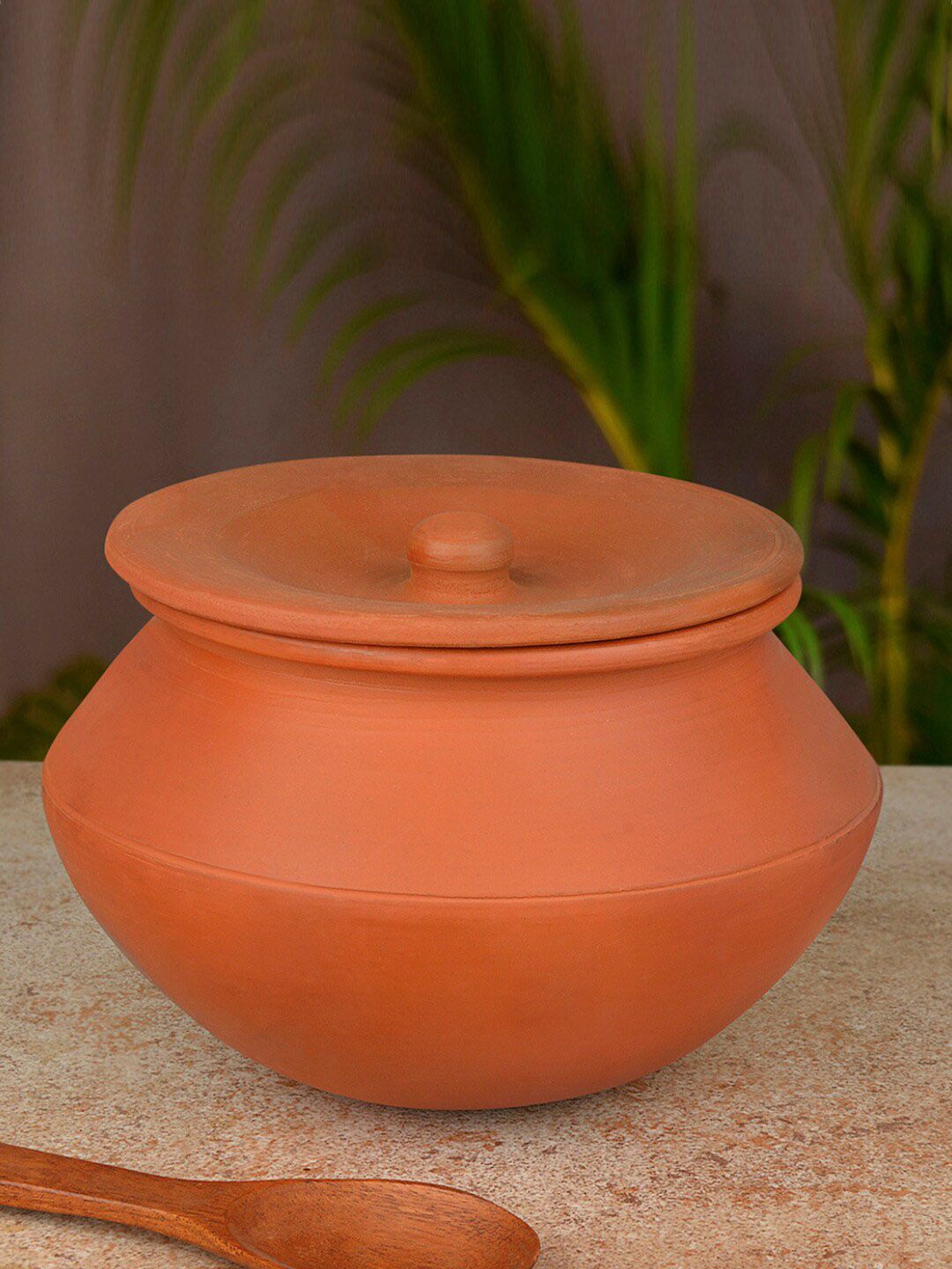 StyleMyWay Brown Handcrafted Natural Clay Handi with Lid Price in India