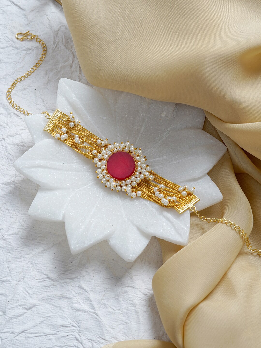 TEEJH Gold-Toned & Red Brass Gold-Plated Necklace Price in India