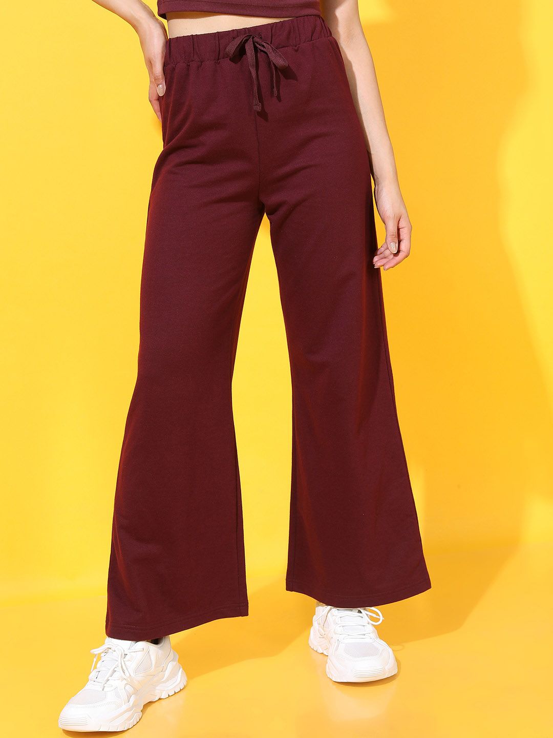 Tokyo Talkies Women Maroon Flared High-Rise Trousers Price in India