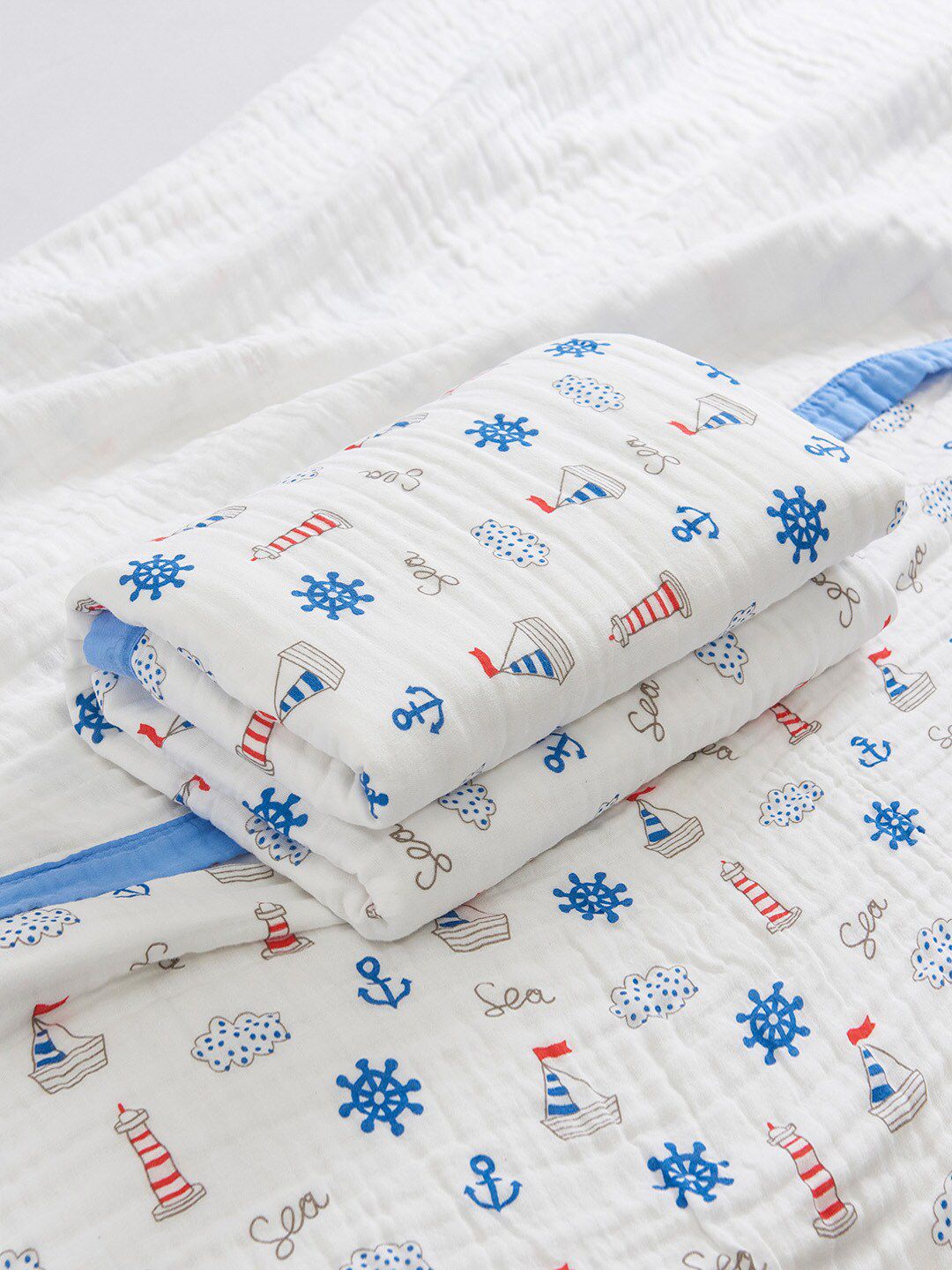 JC Collection White & Blue Summer 300 GSM Cotton Single Bed Blanket Price in India