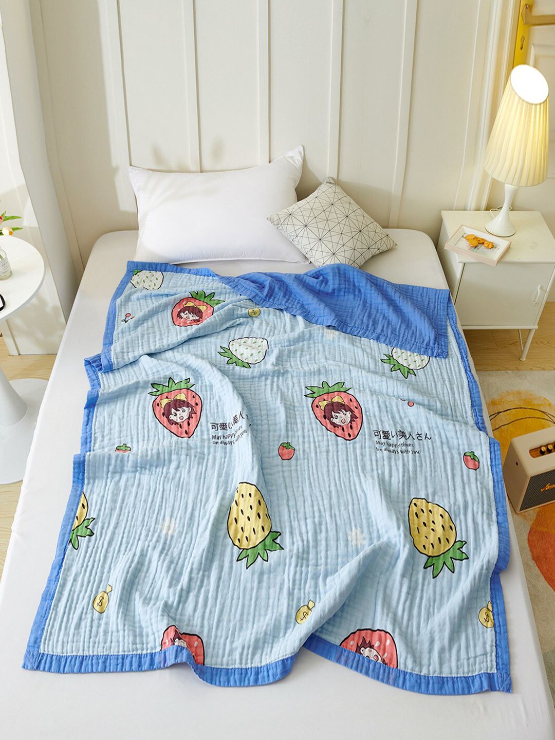 JC Collection Turquoise Blue & Yellow Cartoon Characters Summer 300 GSM Single Bed Blanket Price in India