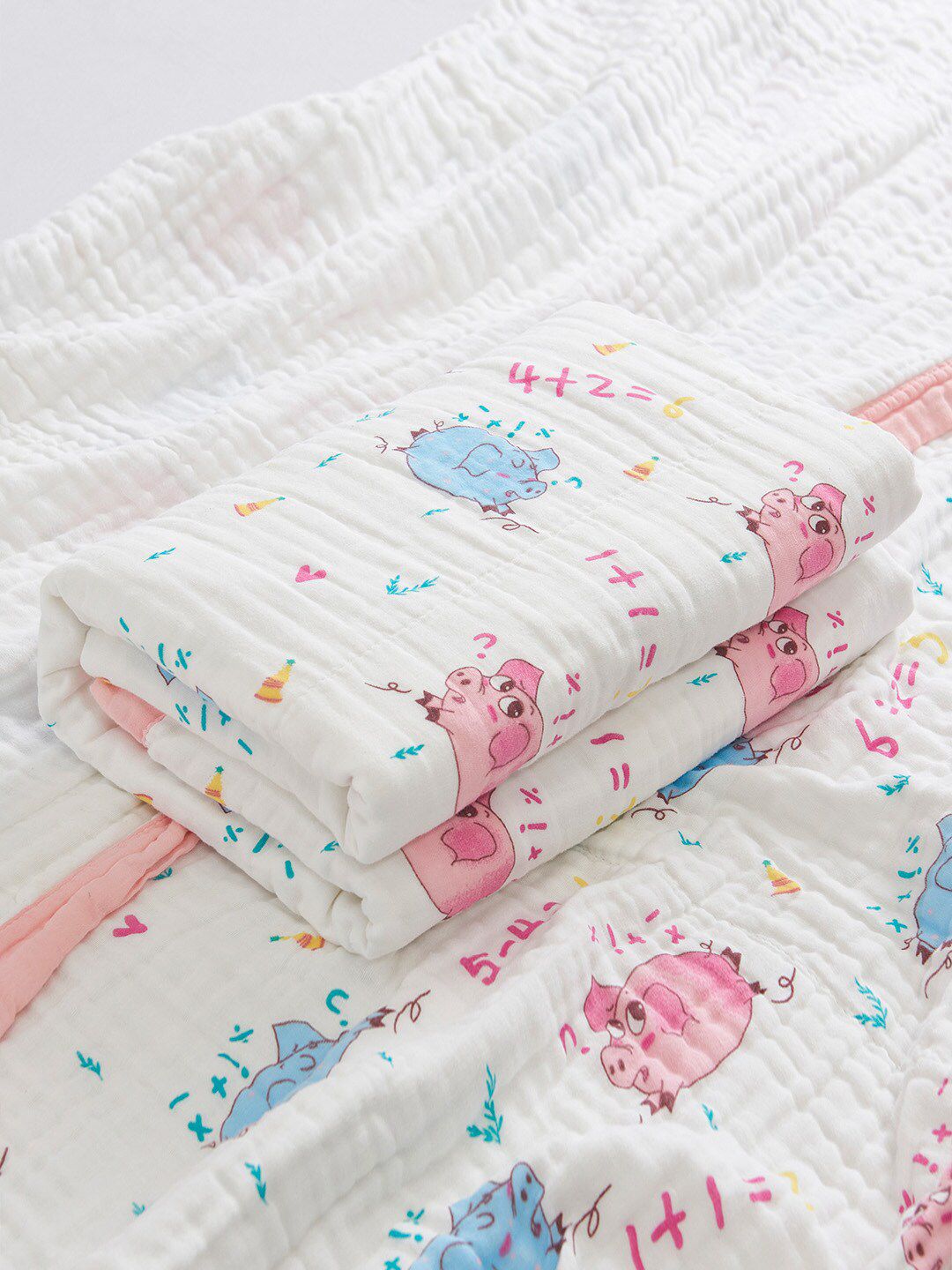 JC Collection White & Pink Cartoon Characters Summer 300 GSM Single Bed Blanket Price in India