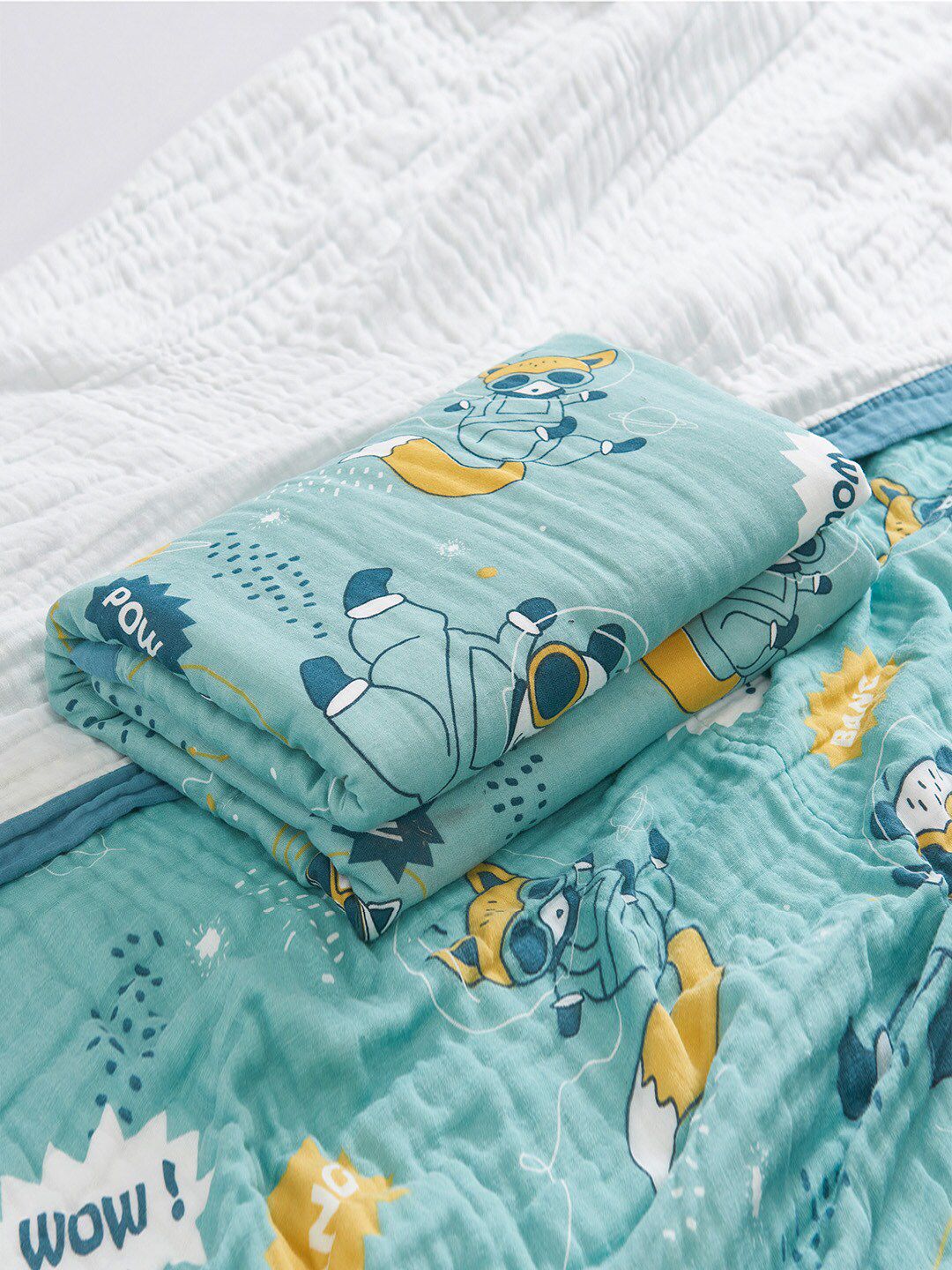 JC Collection Blue & Yellow Summer 300 GSM Cotton Single Bed Blanket Price in India