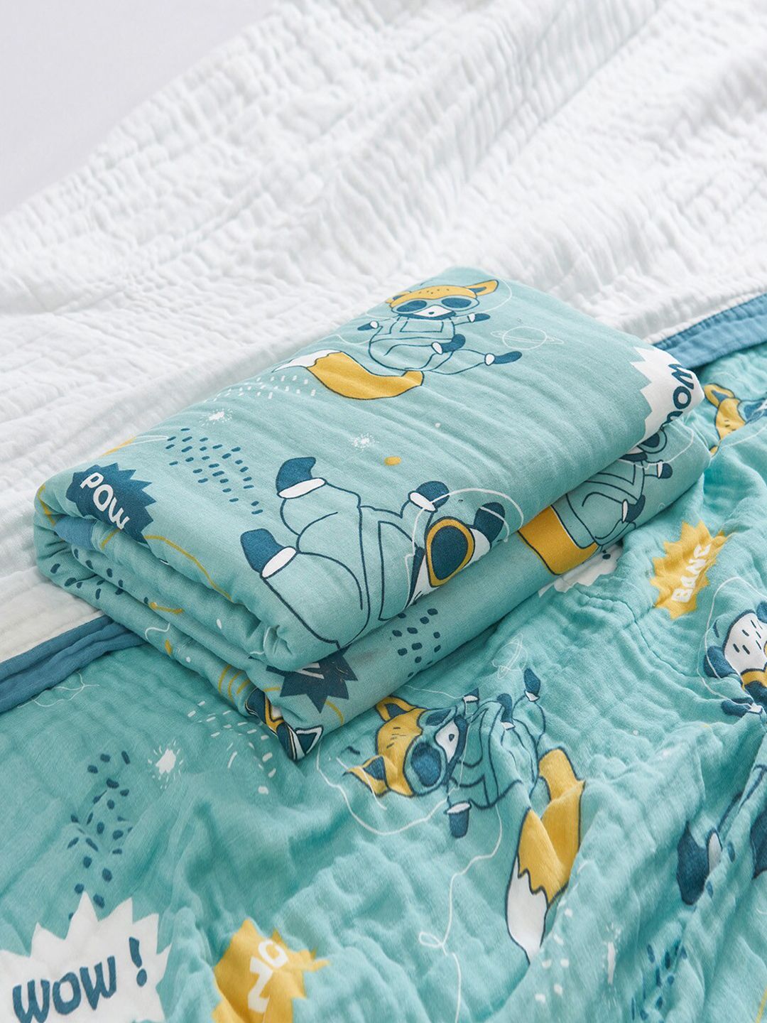 JC Collection Blue & Yellow Cartoon Characters Summer 300 GSM Single Bed Blanket Price in India