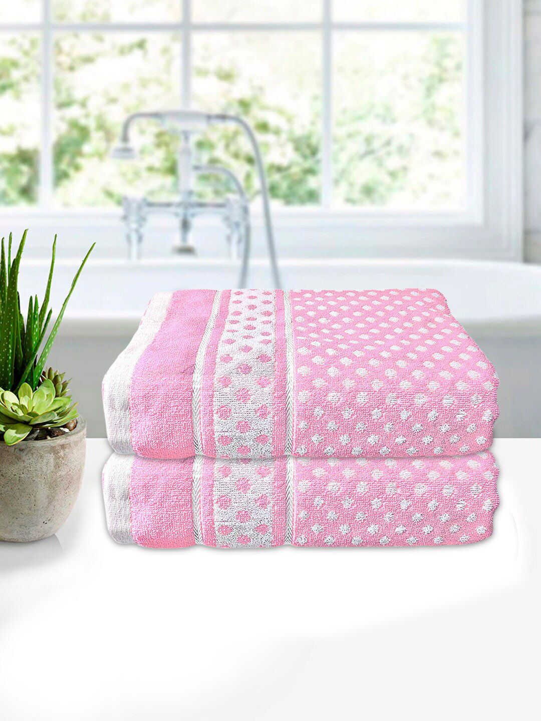 Kuber Industries Set of 2 Pink Soft Cotton 400 GSM Bath Towels Price in India