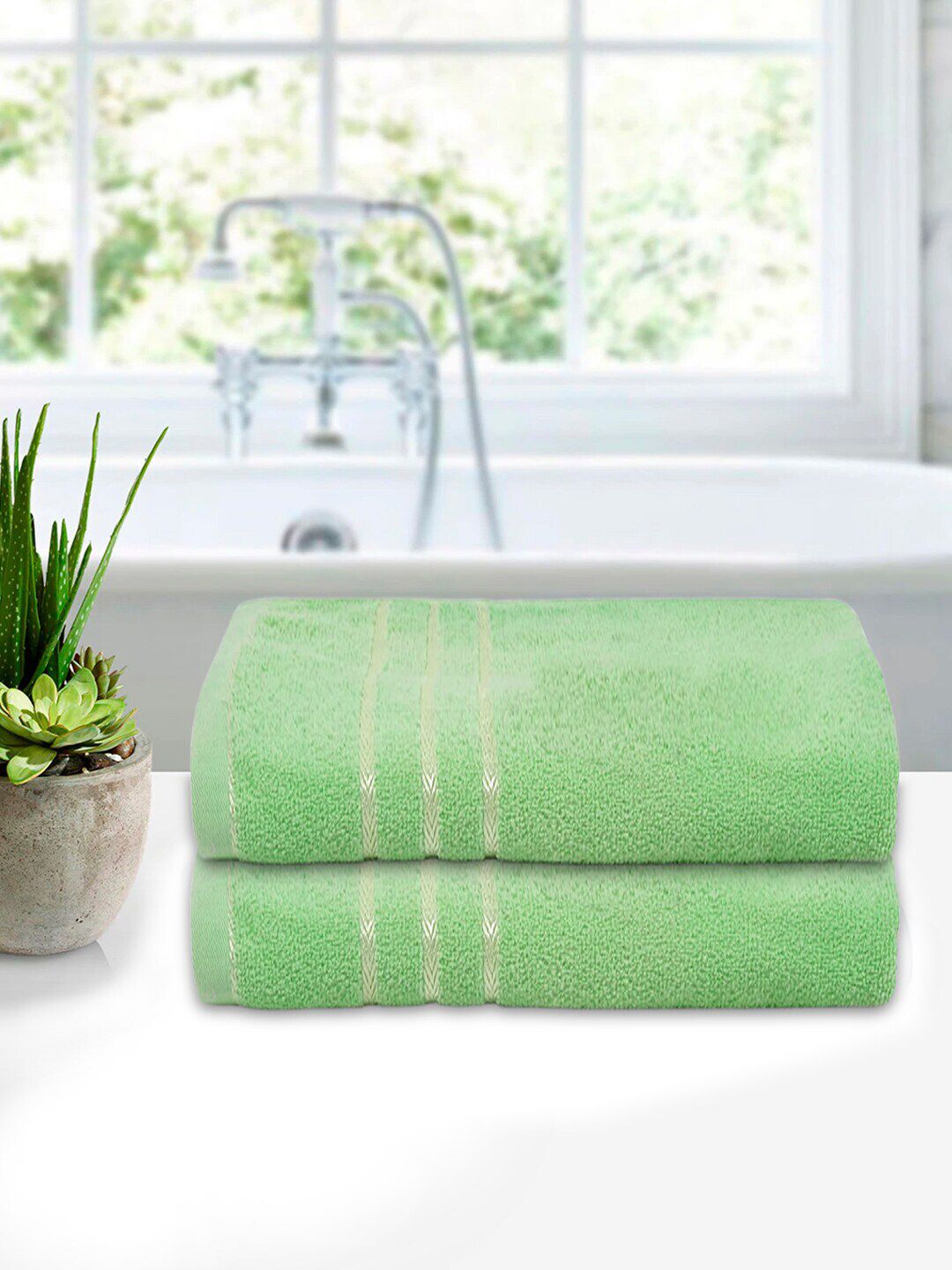 Kuber Industries Pack of 2 Green Solid Soft Cotton Bath Towel For Kids Price in India