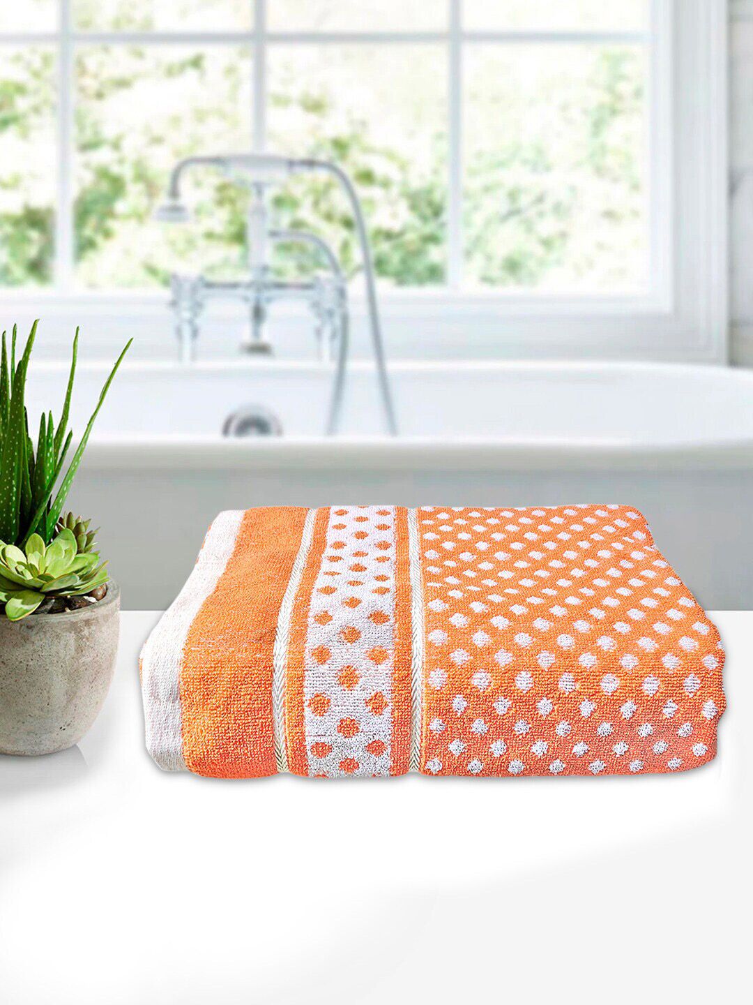 Kuber Industries Unisex Orange Printed 400 GSM Cotton Bath Towels Price in India