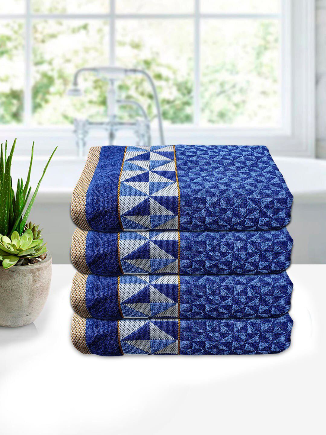 Kuber Industries Set Of 4 Blue Printed 400 GSM Bath Towels Price in India