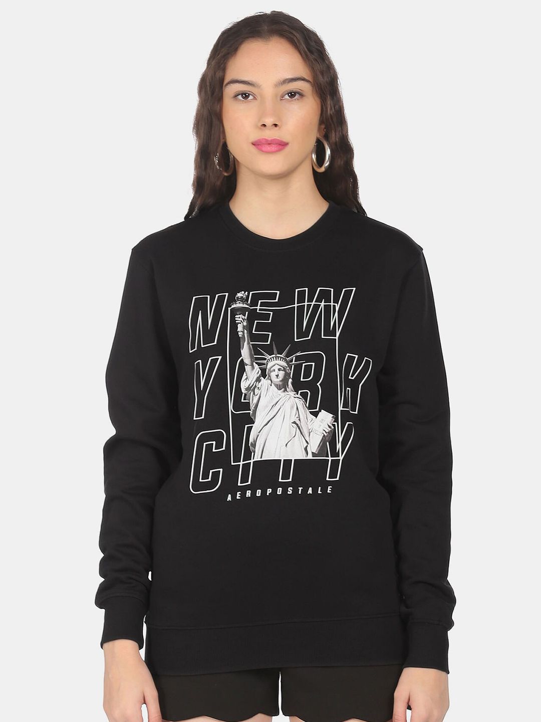 Aeropostale Women Black Printed Sweatshirt Price in India