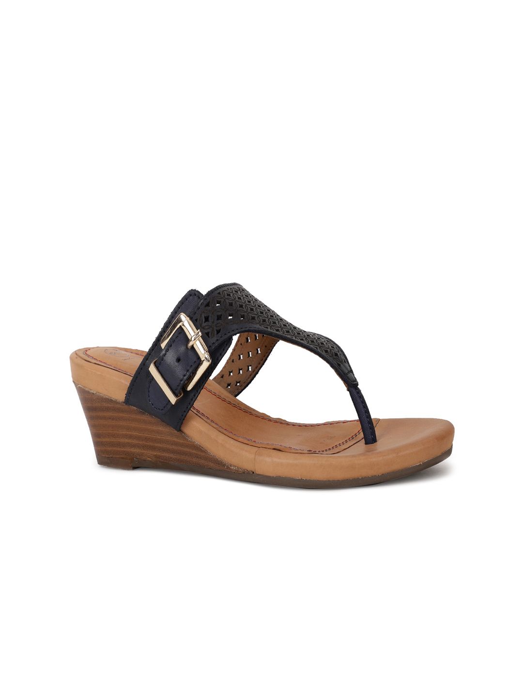 Hush Puppies Blue Leather Wedge Sandals with Buckles Price in India