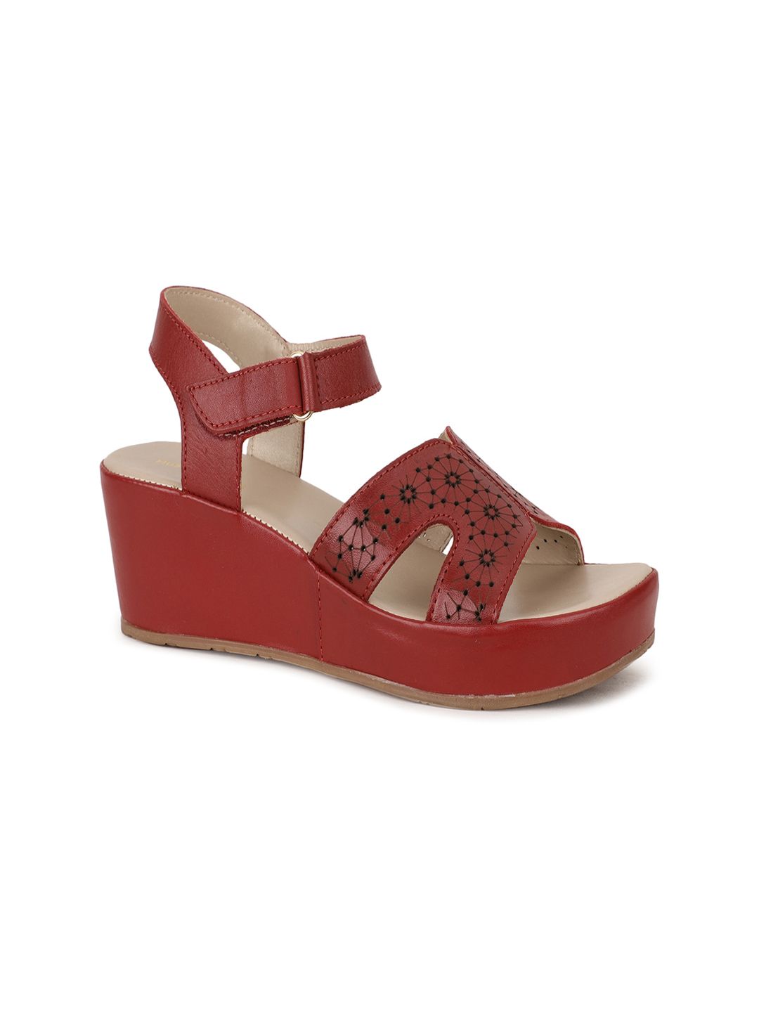 Hush Puppies Maroon Textured Leather Wedge Heels with Laser Cuts Price in India