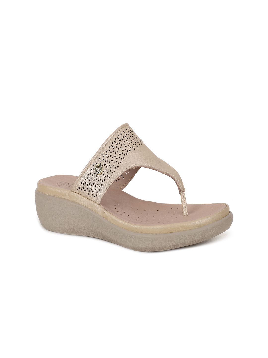 Hush Puppies Gold-Toned Leather Wedge Sandals with Laser Cuts Price in India