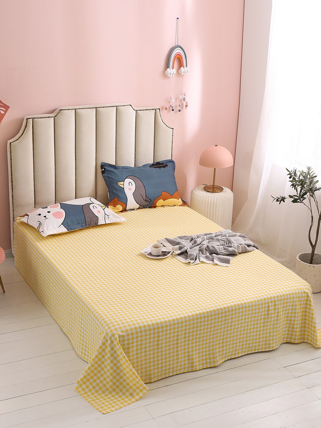 JC Collection Yellow Checked Bedding Set Price in India