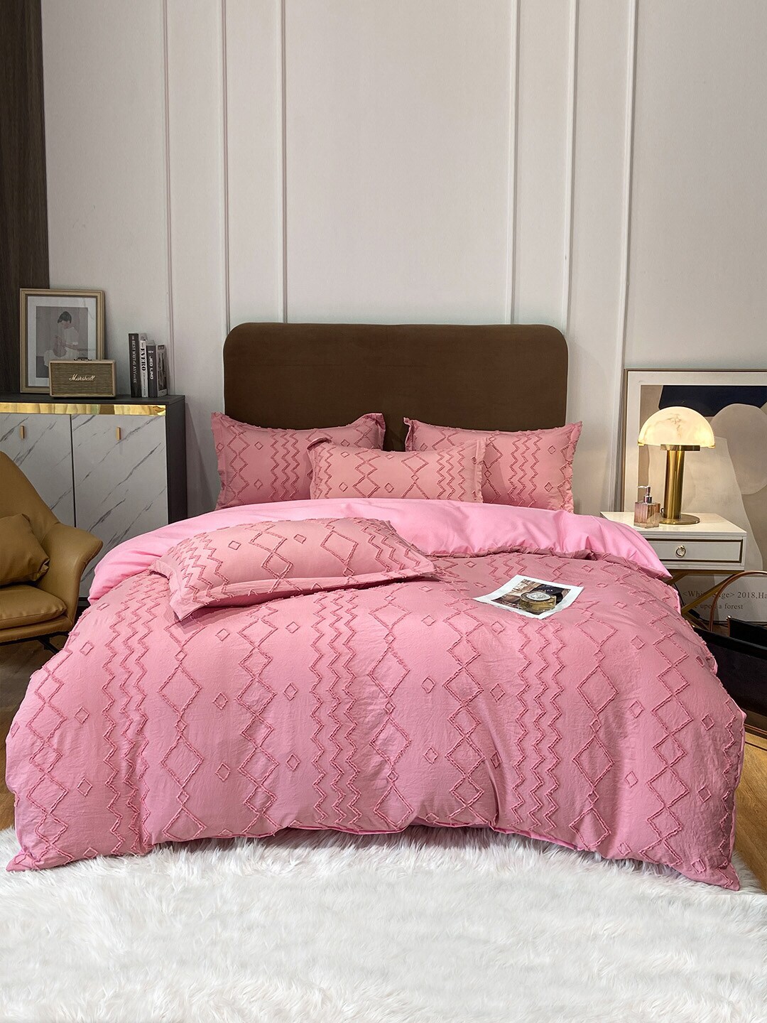 JC Collection Pink Self-Design Double Queen Bedding Set Price in India