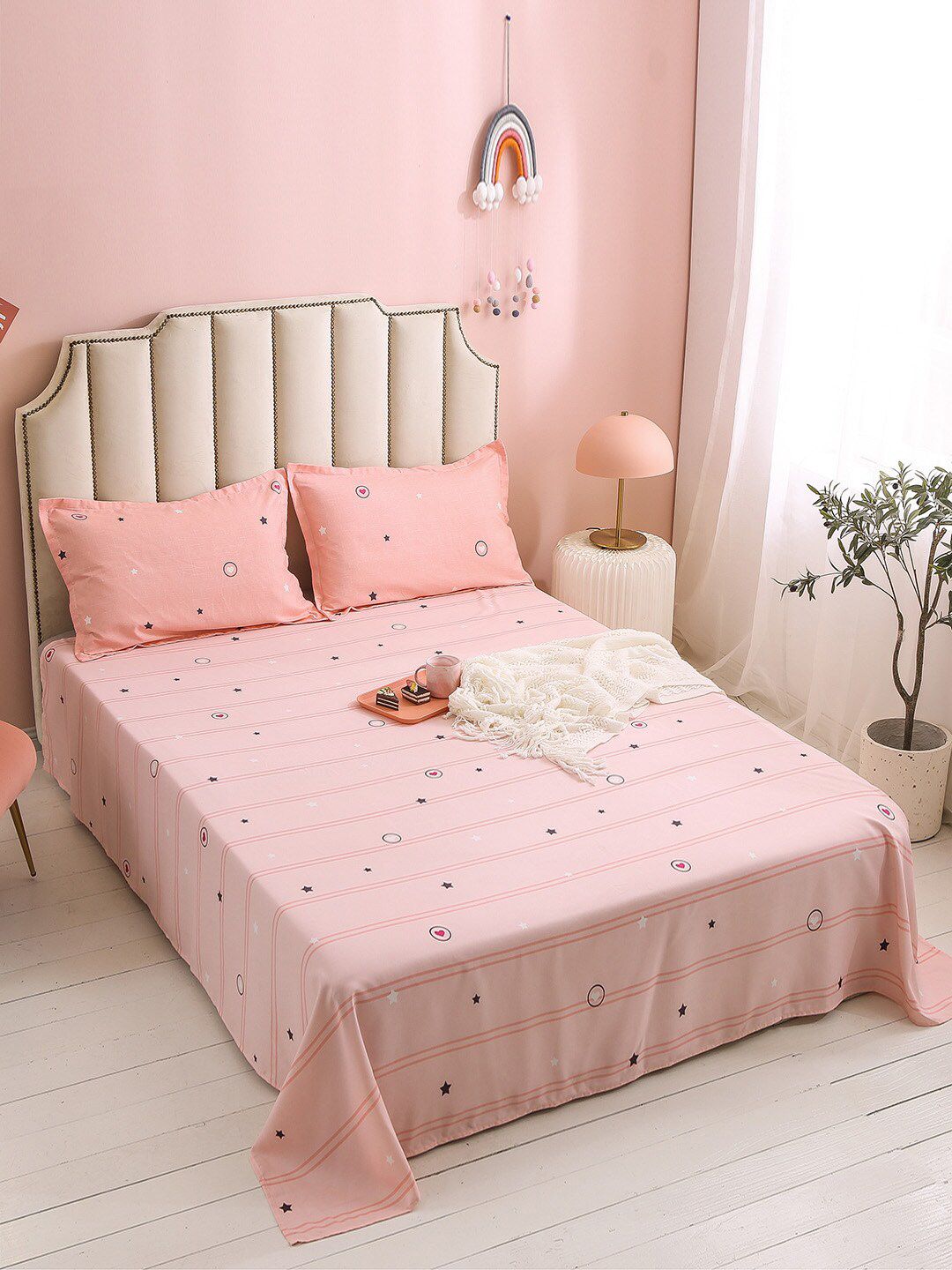 JC Collection Pink Printed Double King Bedding Set With Quilt Price in India