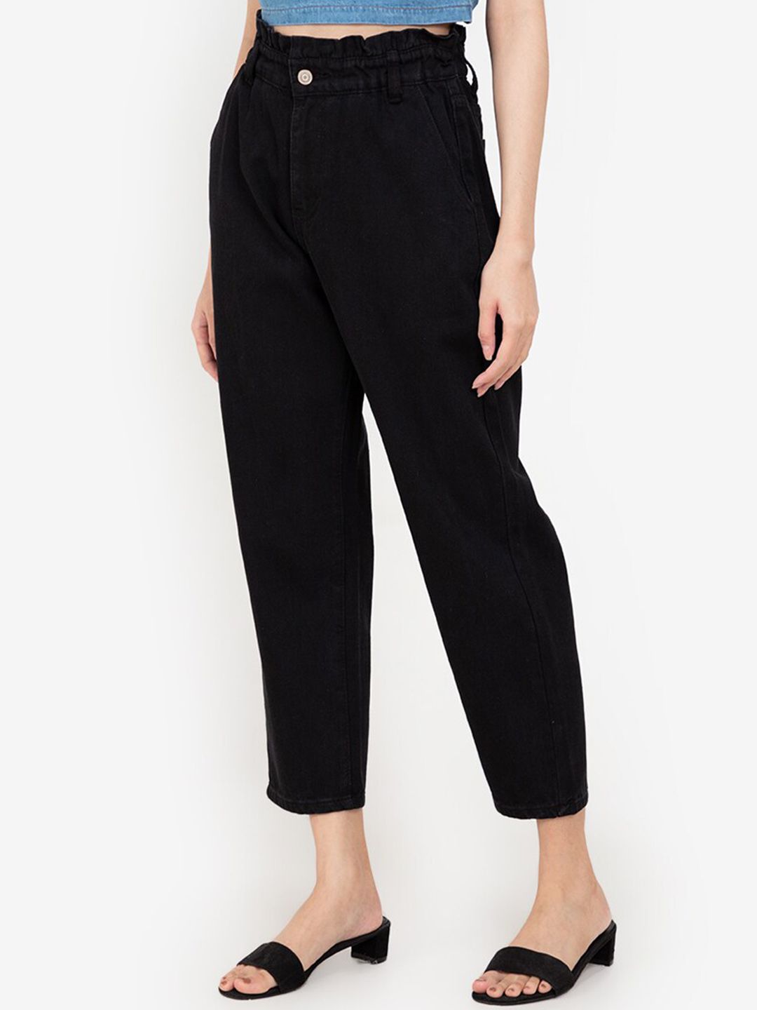 ZALORA BASICS Women Black Tapered Fit High-Rise Jeans Price in India