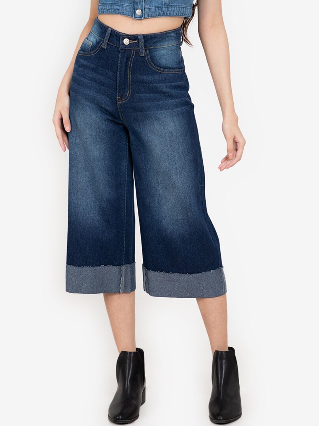 ZALORA BASICS Women Blue Wide Leg High-Rise Light Fade Jeans Price in India