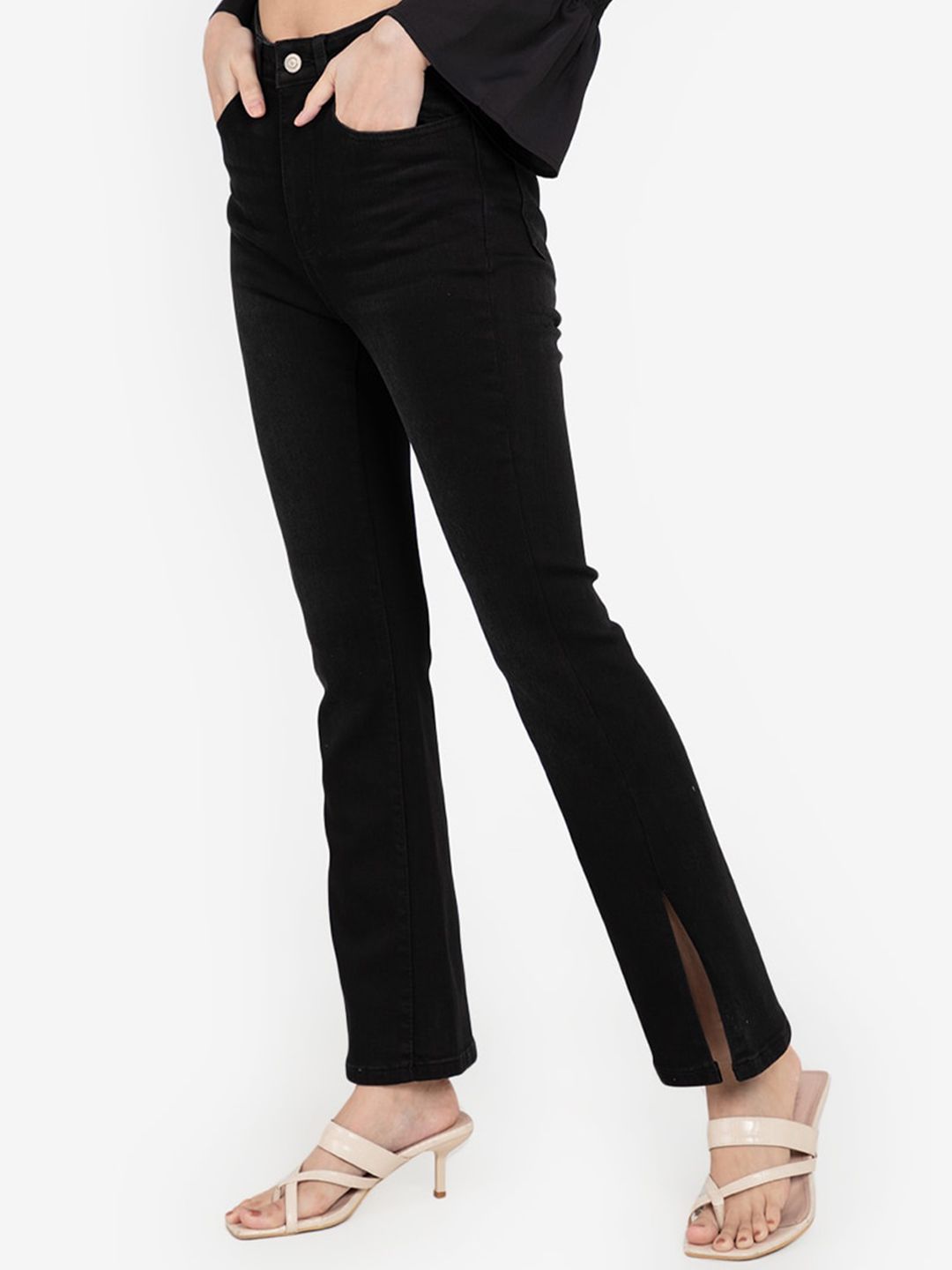 ZALORA BASICS Women Black Bootcut Low-Rise Jeans Price in India