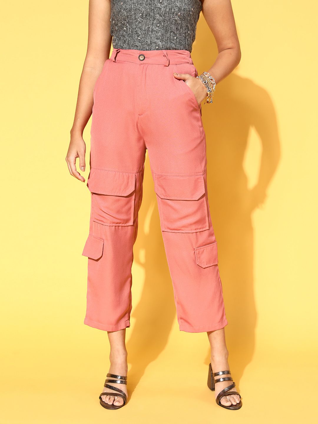 plusS Women Peach Solid Volume Play Trousers Price in India