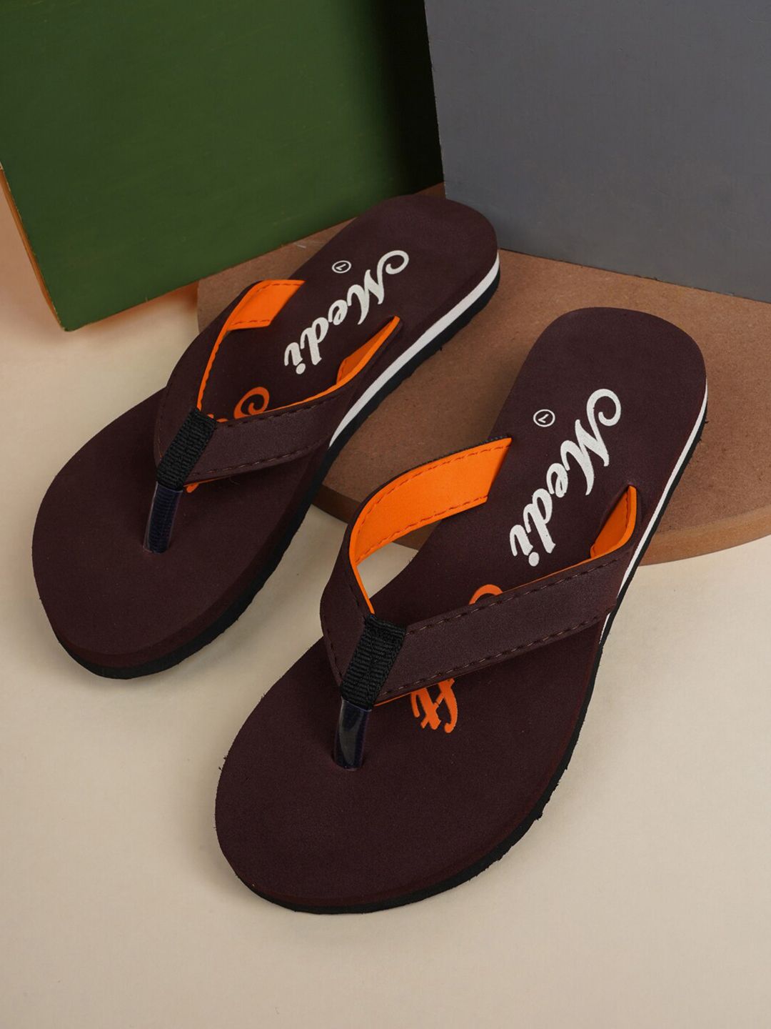 Walkfree Women Brown & Orange Printed Rubber Slip-On Price in India