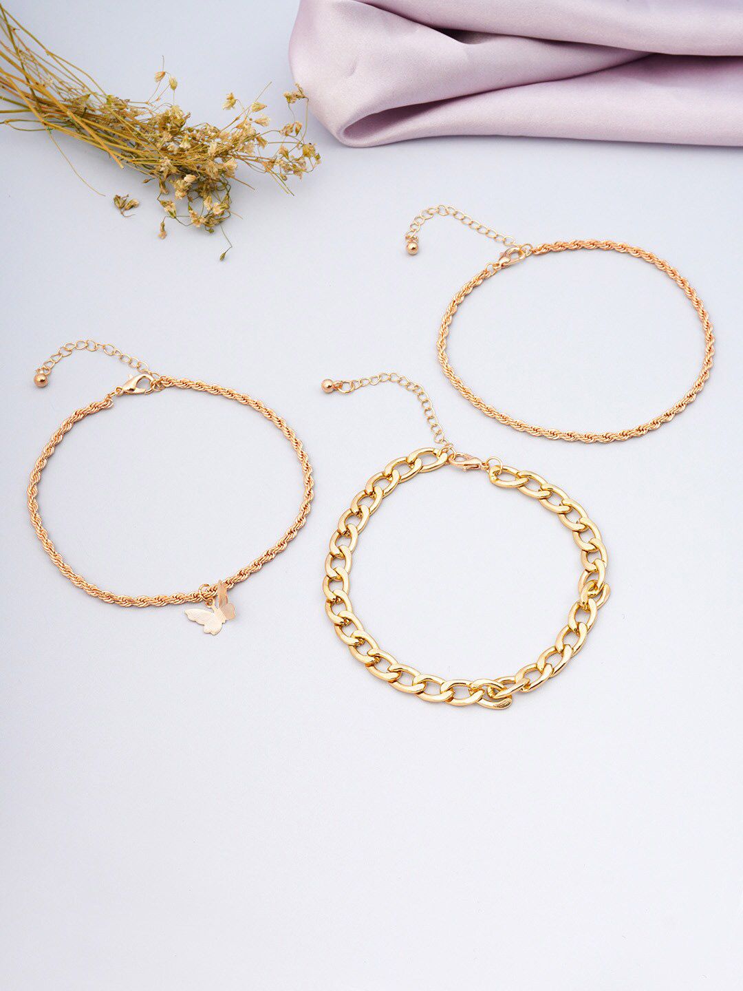 Ferosh Women Pack Of 3 Gold-Toned Link Bracelet Price in India