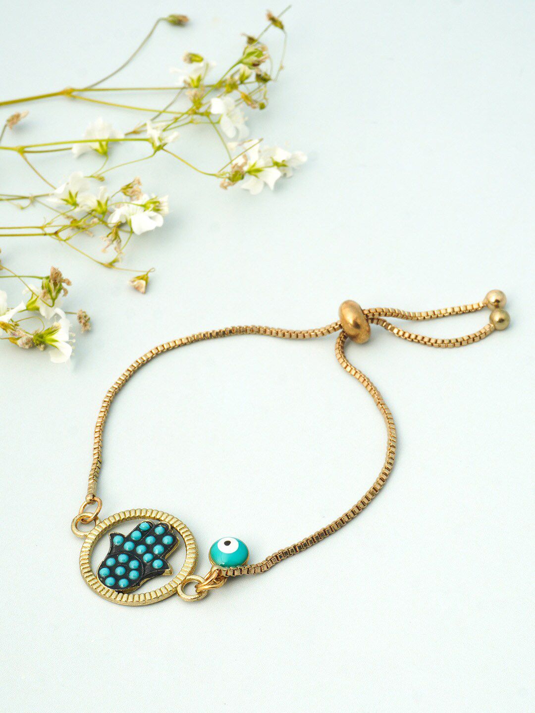 Ferosh Women Gold-Toned & Blue Charm Bracelet Price in India