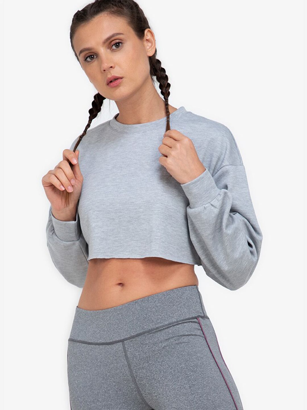 ZALORA ACTIVE Women Grey Solid Cropped Sweatshirt Price in India