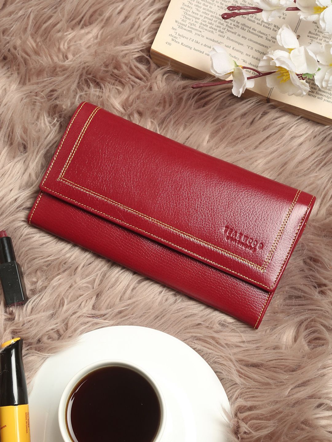 Teakwood Leathers Women Red Leather Two Fold Wallet Price in India