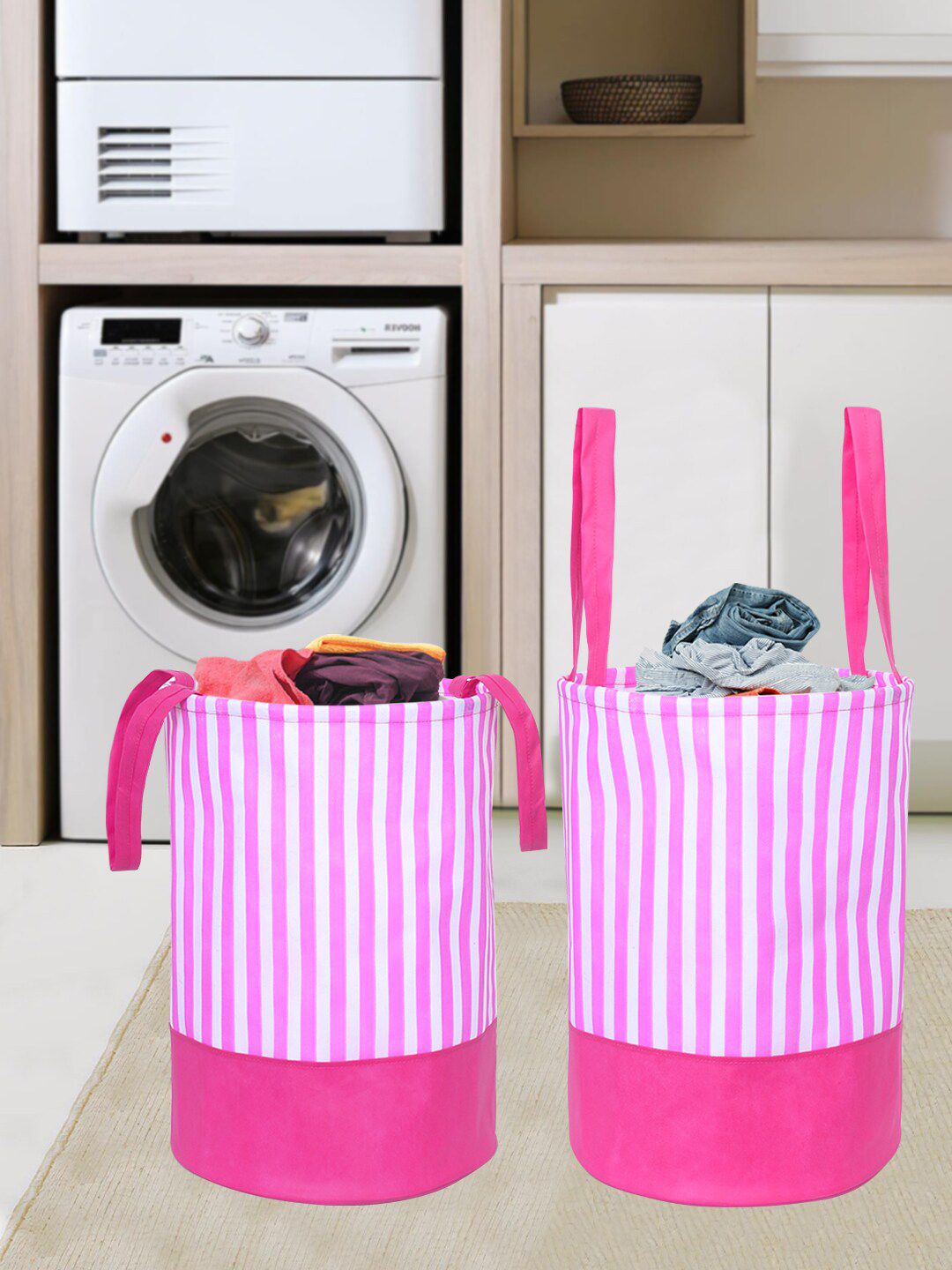 prettykrafts Set of 2 Pink Round Laundry Basket Price in India